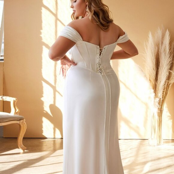 NEW OFF WHITE WEDDING BRIDAL EVENING PARTY SATIN CORSET WEDDING DRESS CD7484